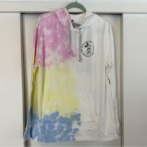 Disney Hoodie Long Sleeve T-Shirt with Mickey Mouse Pink, Yellow, Blue Tie-Dye